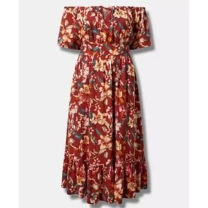 Torrid Women's Plus Size Tea Length Off Shoulder Peasant Dress Floral 4 4X New
